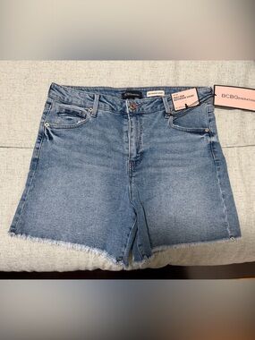 BCBGeneration Medium Blue Frayed Hem Denim Shorts